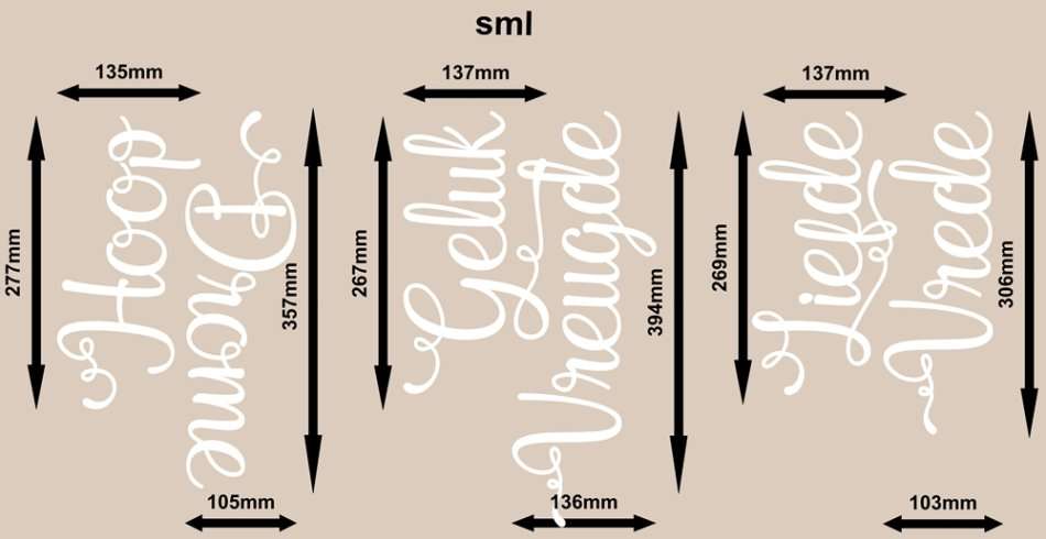 FREE SHIP/LOW COURIER - AFRIKAANS LIEFDE,VREDE, HOOP, DROME WOORDE MUURPLAKKERS - MED 60+ COLOURS