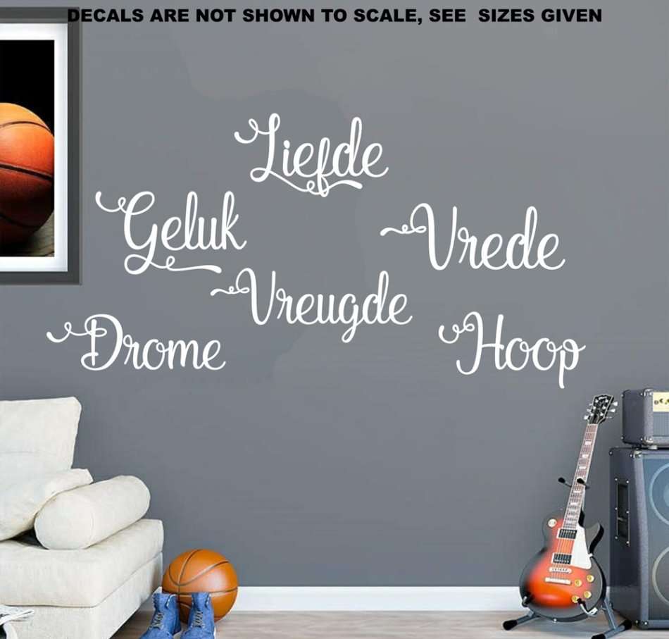 FREE SHIP/LOW COURIER - AFRIKAANS LIEFDE,VREDE, HOOP, DROME WOORDE MUURPLAKKERS - MED 60+ COLOURS