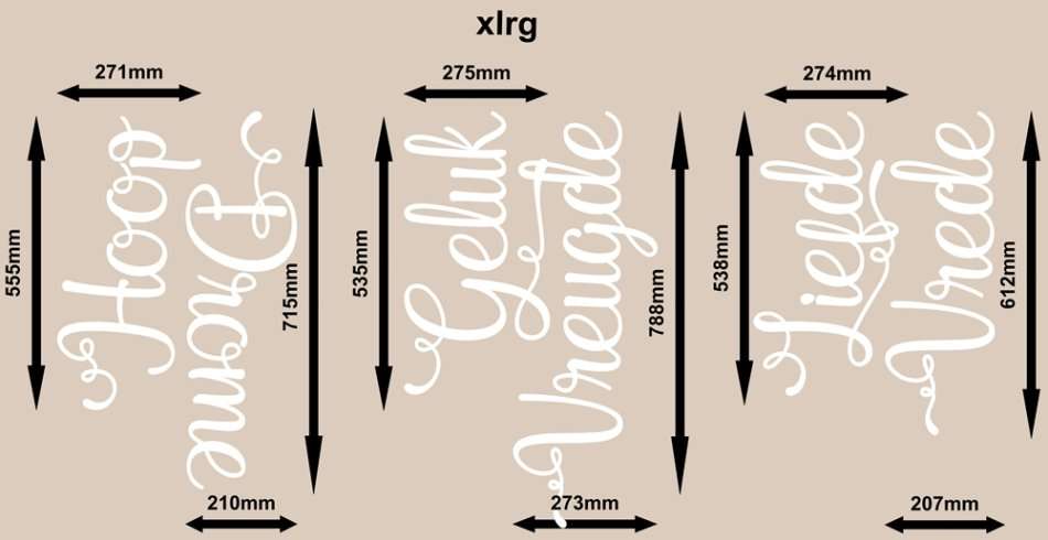 FREE SHIP/LOW COURIER - AFRIKAANS LIEFDE,VREDE, HOOP, DROME WOORDE MUURPLAKKERS - MED 60+ COLOURS