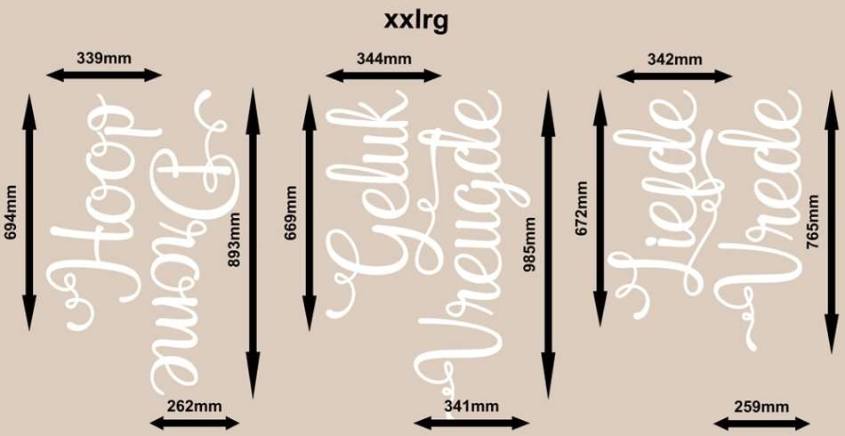 FREE SHIP/LOW COURIER - AFRIKAANS LIEFDE,VREDE, HOOP, DROME WOORDE MUURPLAKKERS - MED 60+ COLOURS