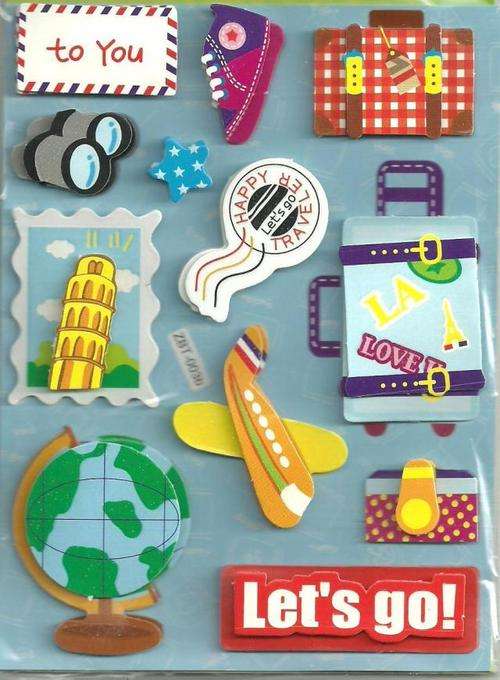 Handmade Dimensional Glitter Stickers - Travel Theme - Crafts