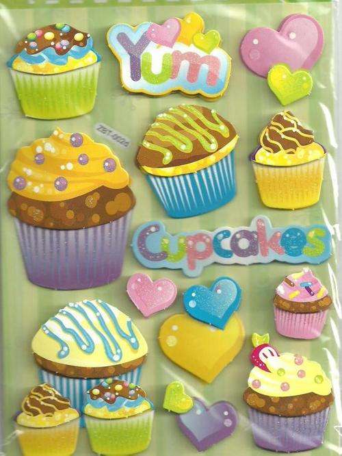 Handmade Dimensional Glitter Stickers - Cupcakes Theme - Crafts