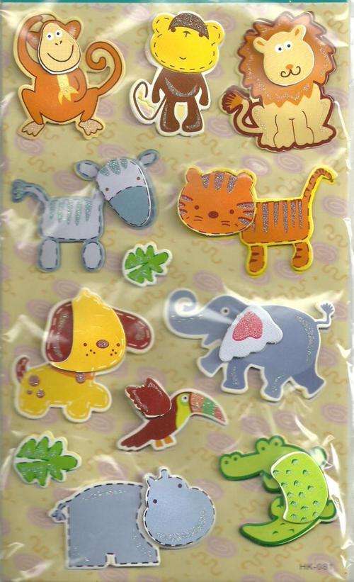 Handmade Dimensional Glitter Stickers - Zoo Animals Theme - Crafts