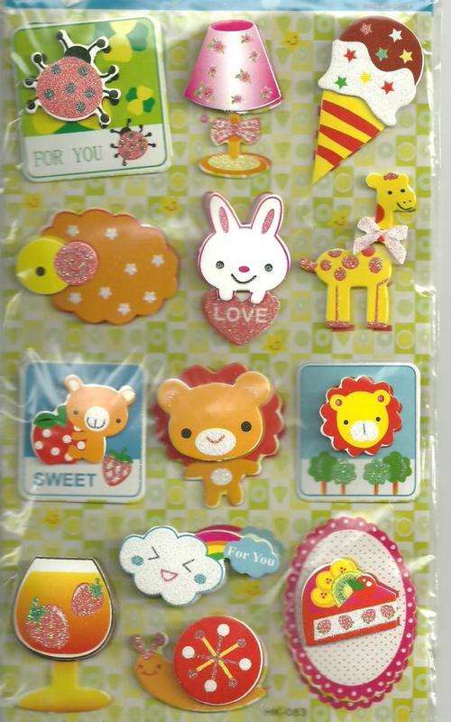 Handmade Dimensional Glitter Stickers - Sweet Theme - Crafts