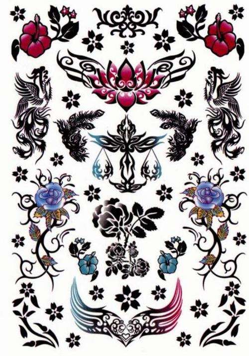 Colour Temporary Tattoos Floral Designs - Crafts