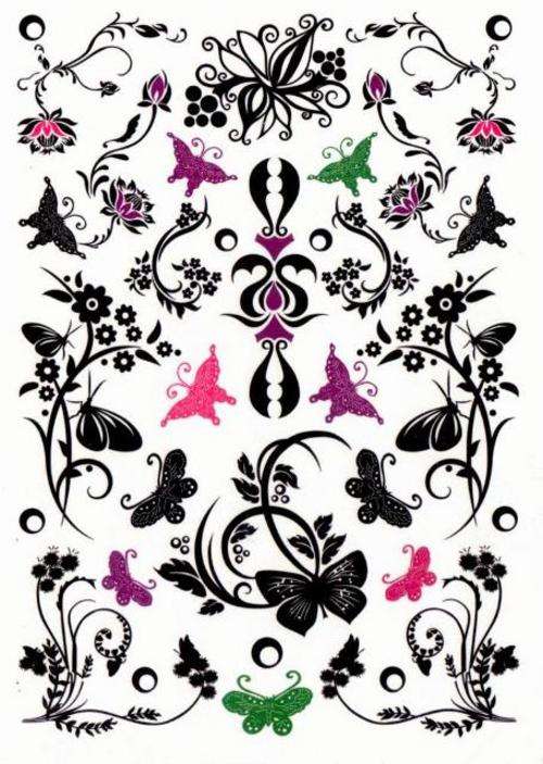 Colour Temporary Tattoos Flower & Butterfly Designs - Crafts