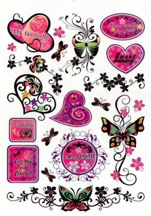 Colour Temporary Tattoos Heart & Butterfly Designs - Crafts
