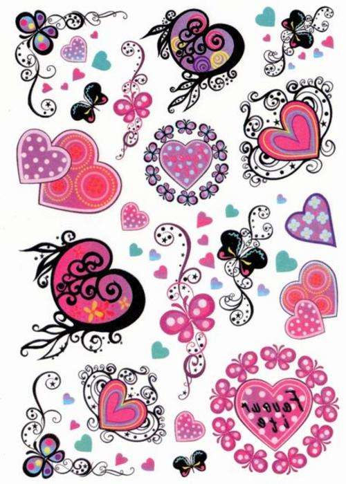 Colour Temporary Tattoos Heart & Butterfly Designs - Crafts