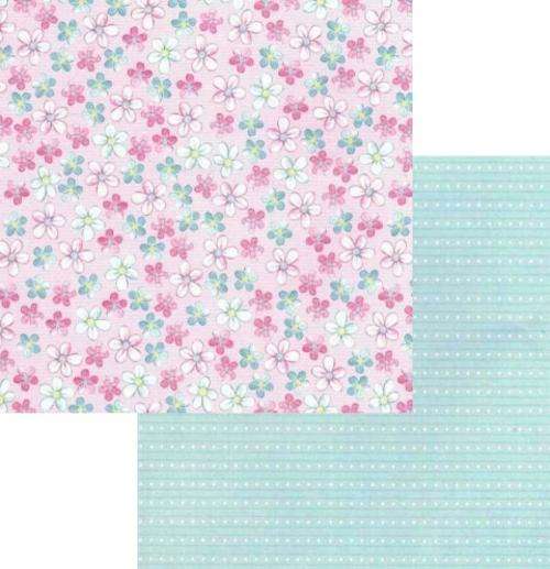 Double-Sided Paper 30cm X 30cm - Blue & Pink Flowers & Stripes - Crafts Scrapbooking