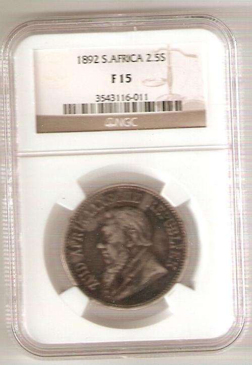 A NGC GRADED PAUL KRUGER 2.5 SHILLING F15
