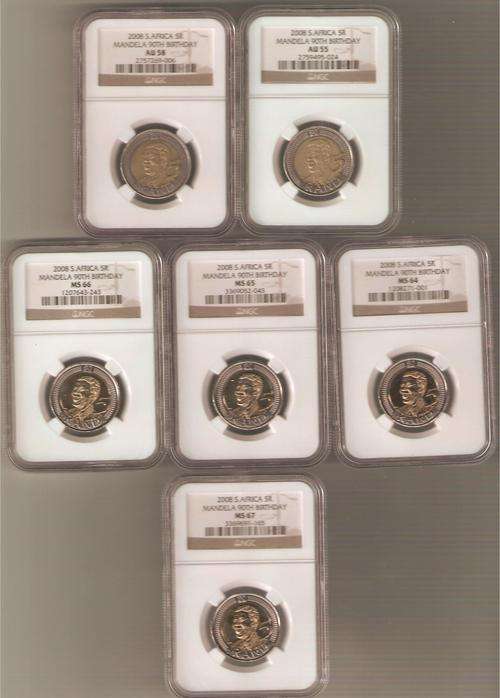 @@@ CRAZY NELSON MANDELA 2008 B/DAY COIN SET GRADED BY NGC  AU55,58 MS 64,65,66,67, @@@