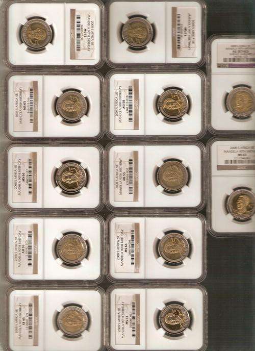 $$$ THE NGC GRADED 2008 N/MANDELA B/DAY SET FROM MS61.62.63.64.65.66.67 AU50.55.58 XF 45  $$$
