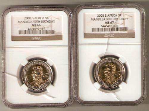 $$$ A MS 66.67 2008 NGC GRADED N/MANDELA B/DAY  COMBO CAPSULES CRACKED $$$