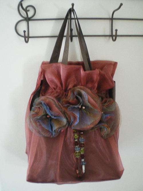 Lovely Organza Shopper bag, very prettily decorated with beads - Look trendy whilst shopping!