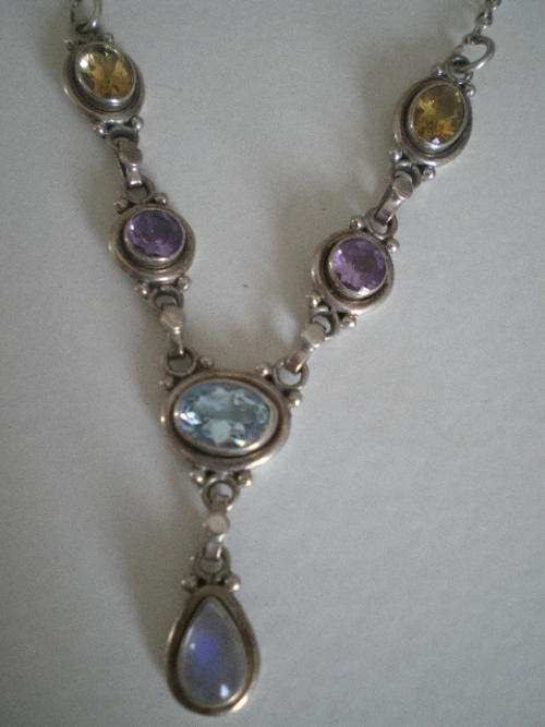 Stunning Sterling Silver Necklace with 6 semi-precious stones