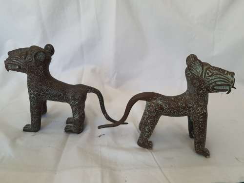 ANTIQUE BENIN BRONZE LEOPARDS