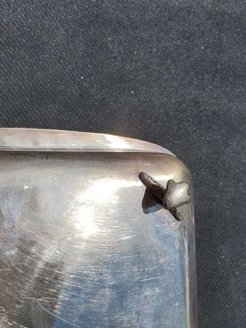 AN ANTIQUE SILVER PLATED SERVING TRAY STAMPED SP ON K