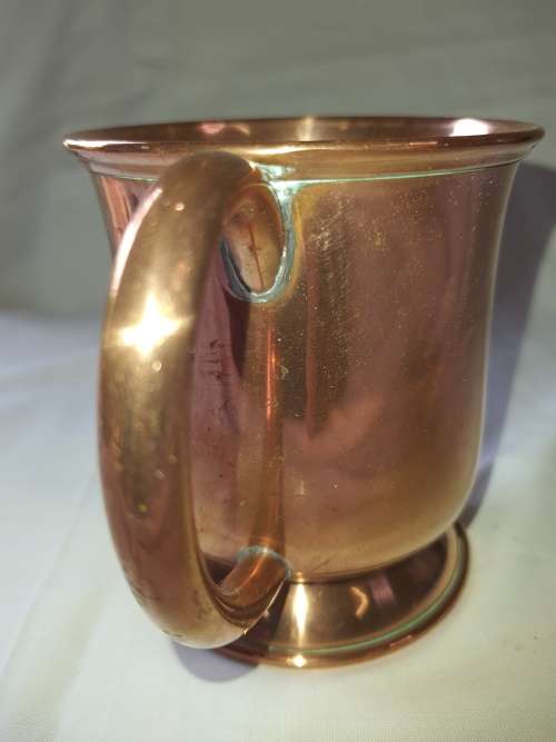 A VINTAGE COPPER BEER MUG ENGRAVED WANDERS 75 SINGE WICKET KNOCKOUT 1964
