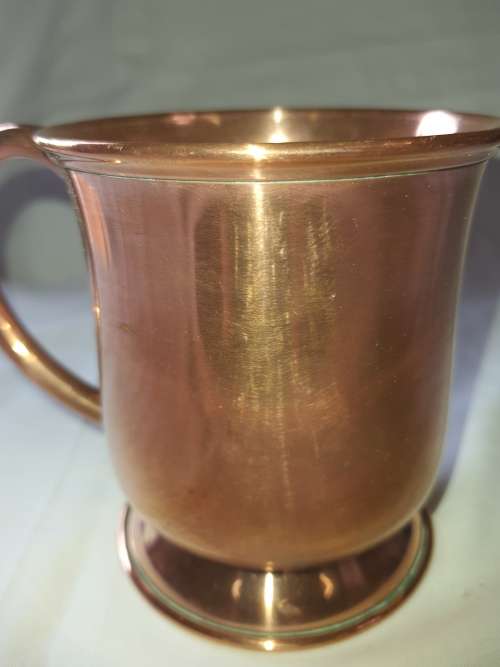 A VINTAGE COPPER BEER MUG ENGRAVED WANDERS 75 SINGE WICKET KNOCKOUT 1964