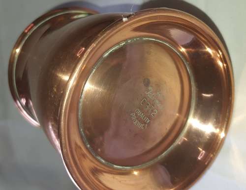 A VINTAGE COPPER BEER MUG ENGRAVED WANDERS 75 SINGE WICKET KNOCKOUT 1964