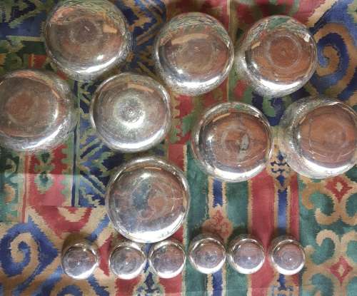12 VINTAGE DESERT  AND CONDOMENT BOWLS 2 SIZES SILVER PLATED MADE IN INDIA