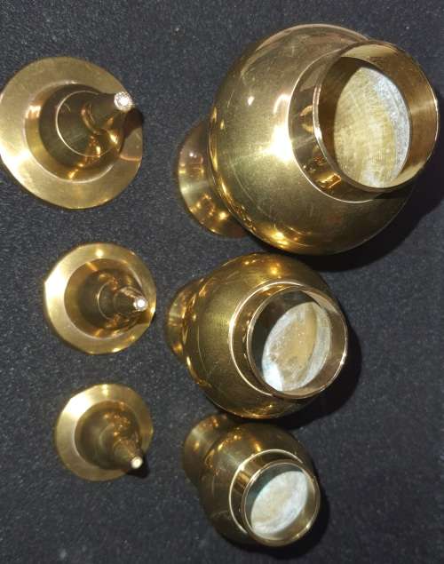 A SET OF 3 VINTAGE ARABIC STYLE BRASS CONTAINERS IN MINT CONDITION SOLD AS IS