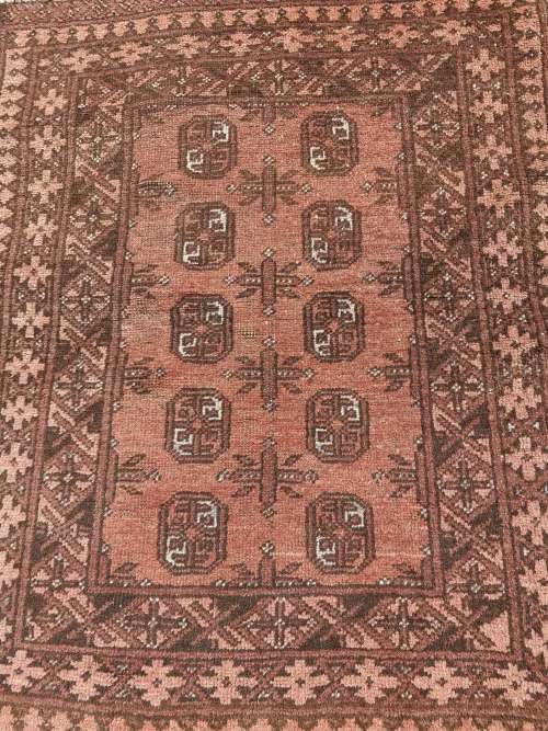 A VINTAGE PERSIAN CARPET USED DIAMENSIONS 42X32 INCHES APPROXIMATELY, IT IS A FAIRLY GOOD CONDITION