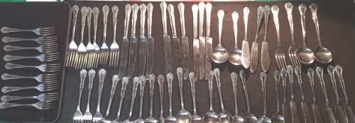 A VINTAGE FINEST QUALITY UNITY VULCAN STAINLESS STEEL 59 PIECE CUTLERY SET SOLD AS IS
