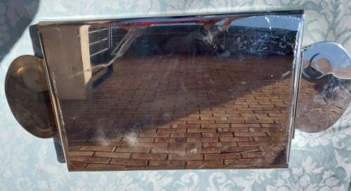 A PERFECT CONDITION HEAVY STAINLESS STEEL SERVING TRAY SOLD AS IS