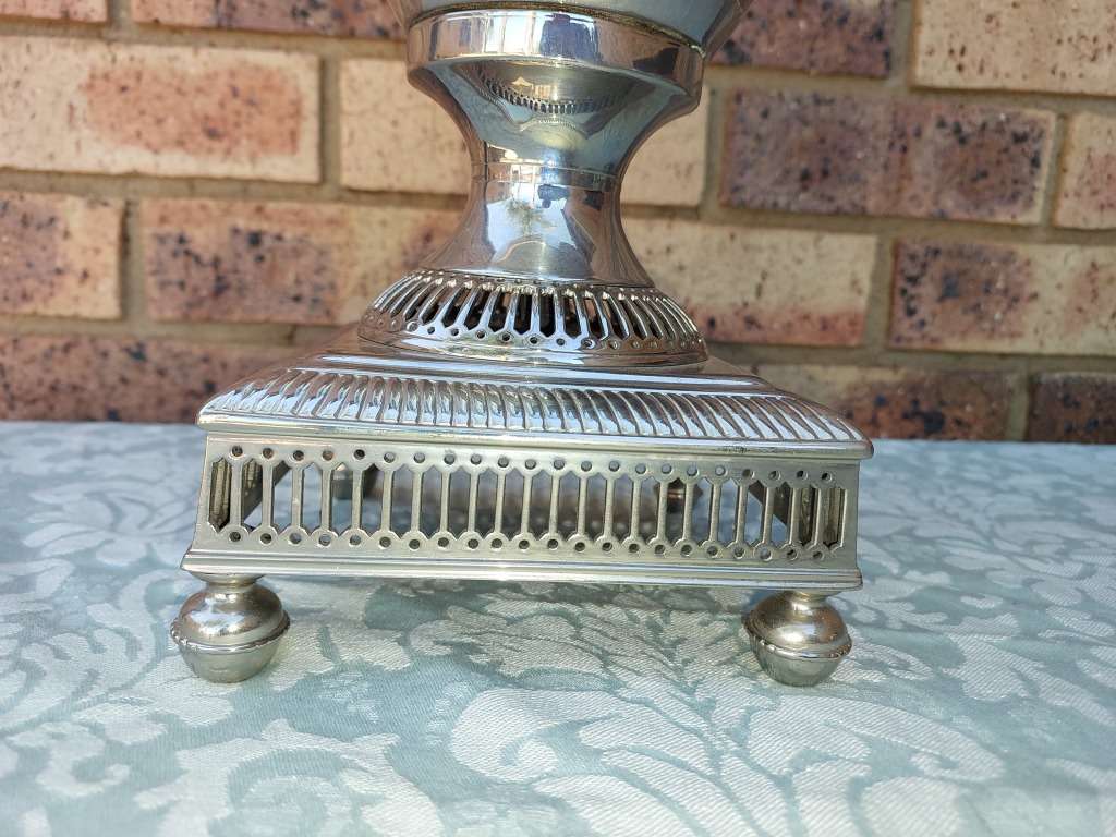 A VINTAGE SILVERPLATED 50-CENTIMETER HIGH ROMAN-STYLE VASE