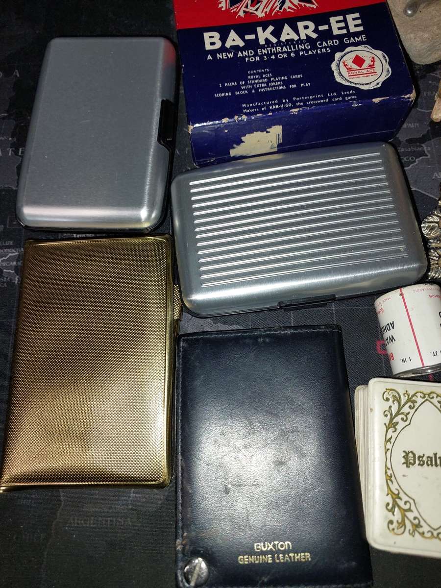A VINTAGE JOB LOT CARD HOLDERS AND MIXED ITEMS SOLD AS IS