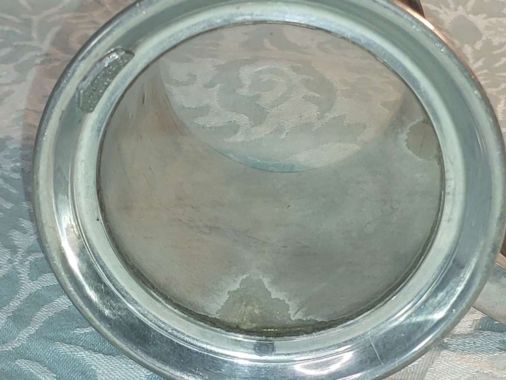 A VINTAGE ALUMINIUM ALLOY WITH A CLEAR VIEW BOTTOM BEER MUG SOLD AS IS