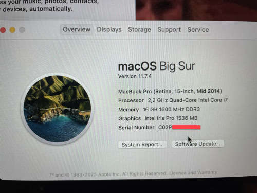 MacBook Pro 15` MID 2014 Model A1398 Retina Display, i7 CPU, 16GB RAM, 256GB SSD