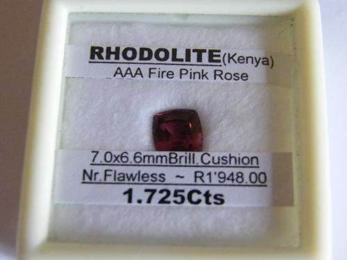 A 1.725cts BRILLIANT CUSHION CUT, AAA FIRE PINK ROSE, RHODOLITE!!!  WITH CERTIFICATE!!!