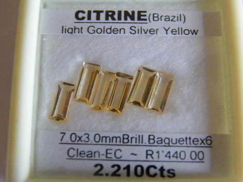 A 2.210cts BRILLIANT BAQUETTES x6, LIGHT GOLDEN SILVER YELLOW, BRAZIL, CITRINE!!!WITH CERTIFICATE!!!