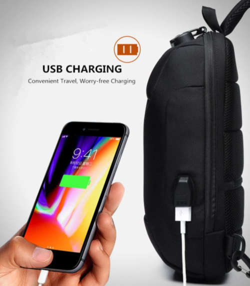 Bag Shoulder Crossbody Backpack With USB Port (Black,Red,Dark Grey,Millitary Color& Camouflage)