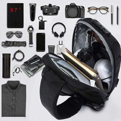 Bag Shoulder Crossbody Backpack With USB Port (Black,Red,Dark Grey,Millitary Color& Camouflage)