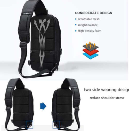 Bag Shoulder Crossbody Backpack With USB Port (Black,Red,Dark Grey,Millitary Color& Camouflage)