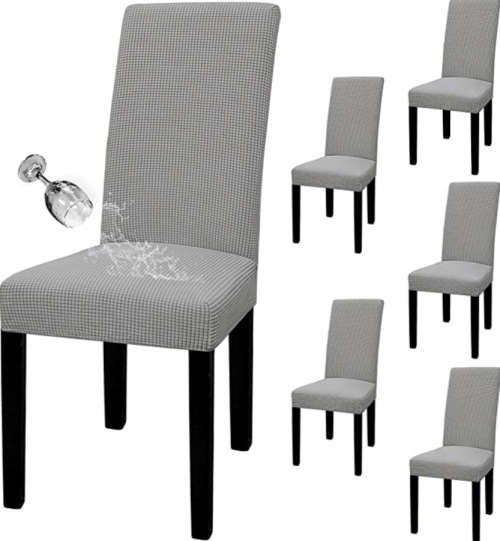 Easy-Going Elastic Chair Cover Dining Room Chair Cover Set of 6 (Red&Grey)