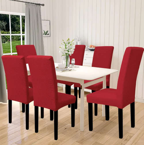 Easy-Going Elastic Chair Cover Dining Room Chair Cover Set of 6 (Red&Grey)