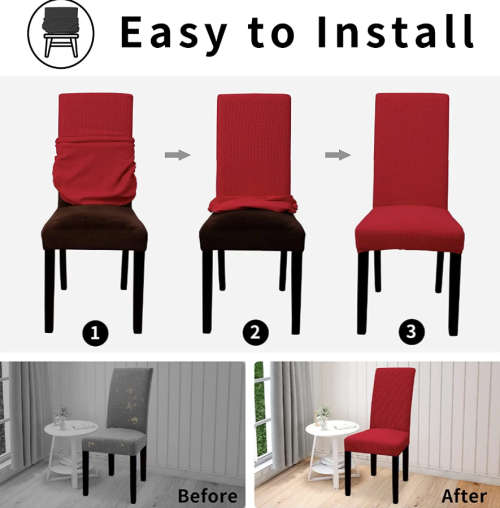 Easy-Going Elastic Chair Cover Dining Room Chair Cover Set of 6 (Red&Grey)