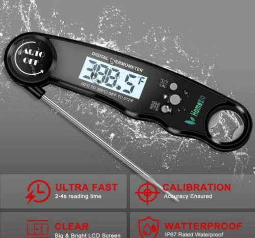 Premium Instant Read Digital Folding Meat Thermometer (Red & Black)