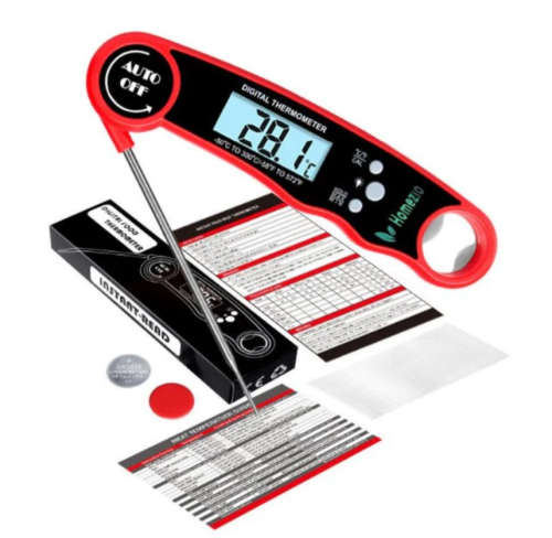 Premium Instant Read Digital Folding Meat Thermometer (Red & Black)