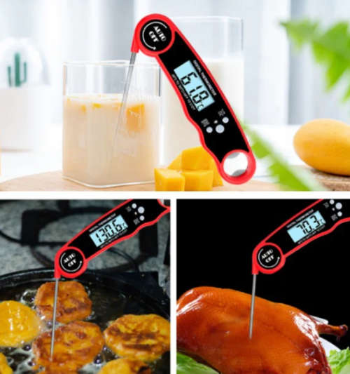 Premium Instant Read Digital Folding Meat Thermometer (Red & Black)