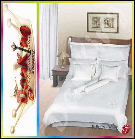 Luxurious 100% Egyptian Cotton King Bed Linen -  Butterfly White Creation
