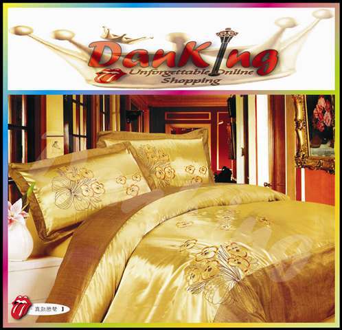 6 Piece Quality Satin Bed Linen - Queen Size - Golden Yellow Duvet Set