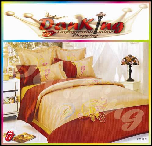 6 Piece Quality Satin Bed Linen - Queen Size - Burgundy Copper & Gold Duvet Set