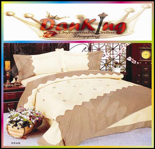 6 Piece Quality Cotton Bed Linen - Queen Size - Cream & Nutmeg Duvet Set