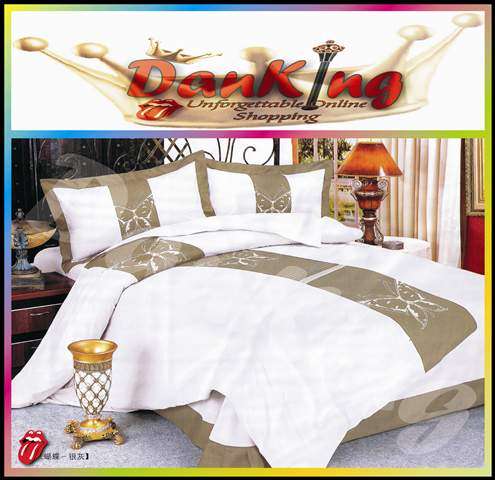 6 Piece Quality Cotton Bed Linen - Queen Size - Khaki Green & White Duvet Set