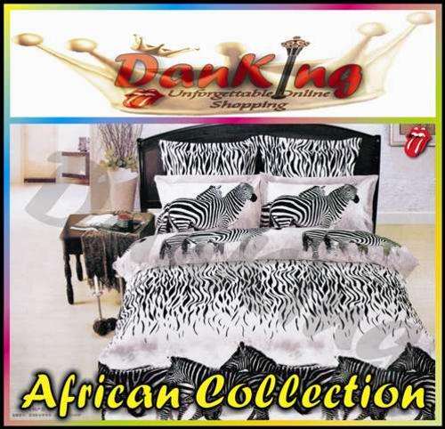 African Collection - 6 Piece Quality Cotton Bed Linen - Queen Size - Zebra Print Duvet Set
